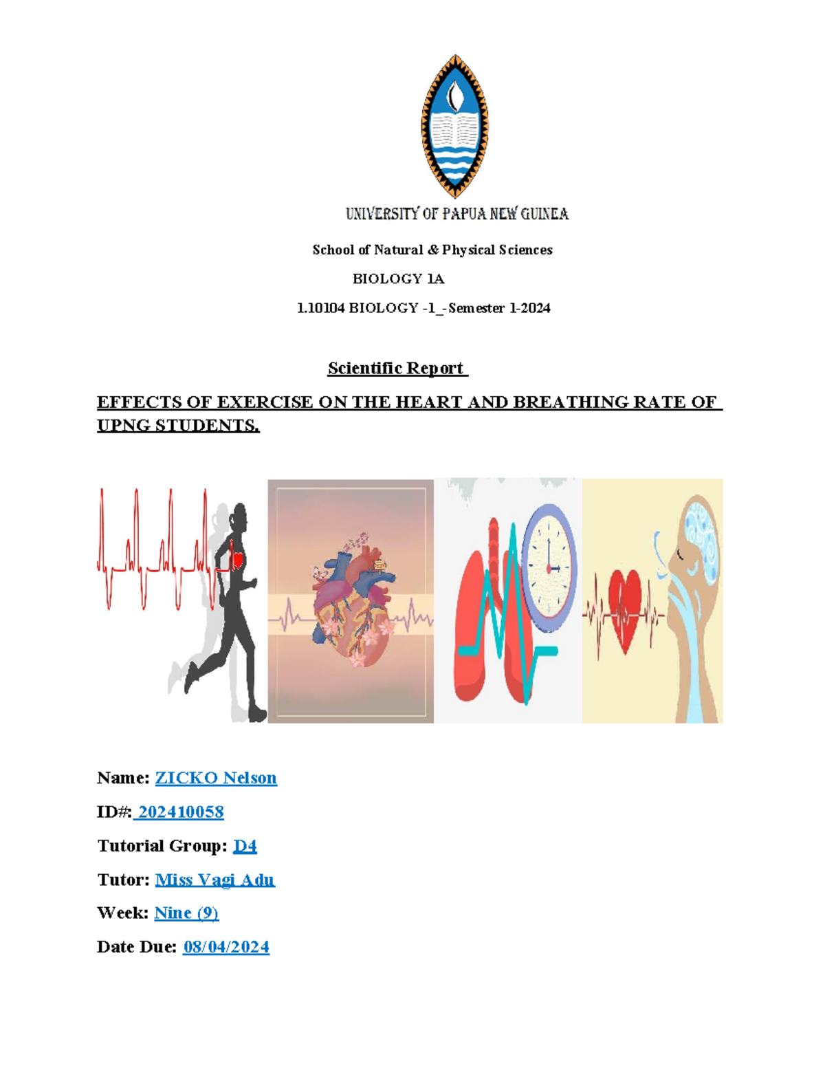 BIO 1A Scientific Report: Effects of Exercise on Heart & Breathing ...