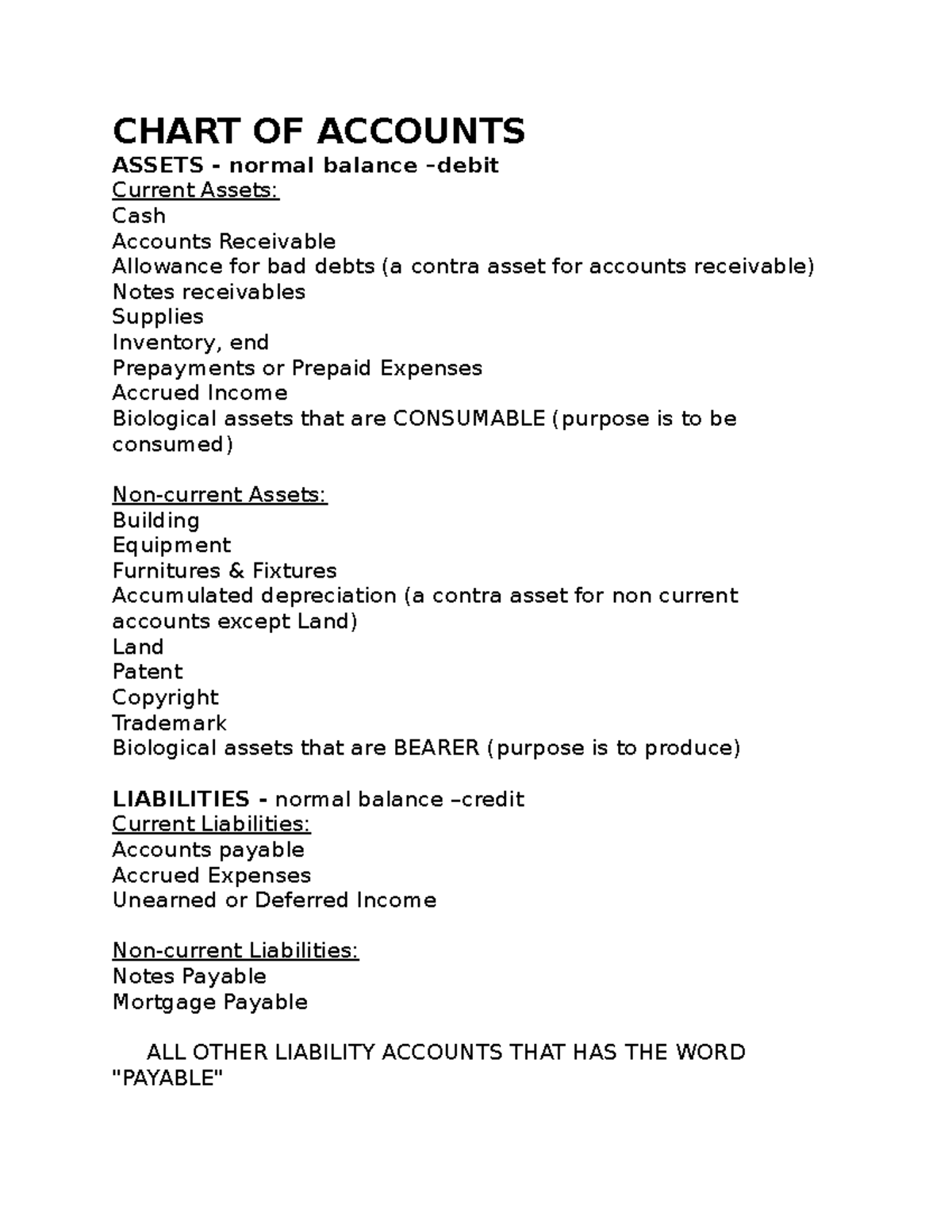 Chart of Accounts Overview: Assets & Liabilities - Studocu