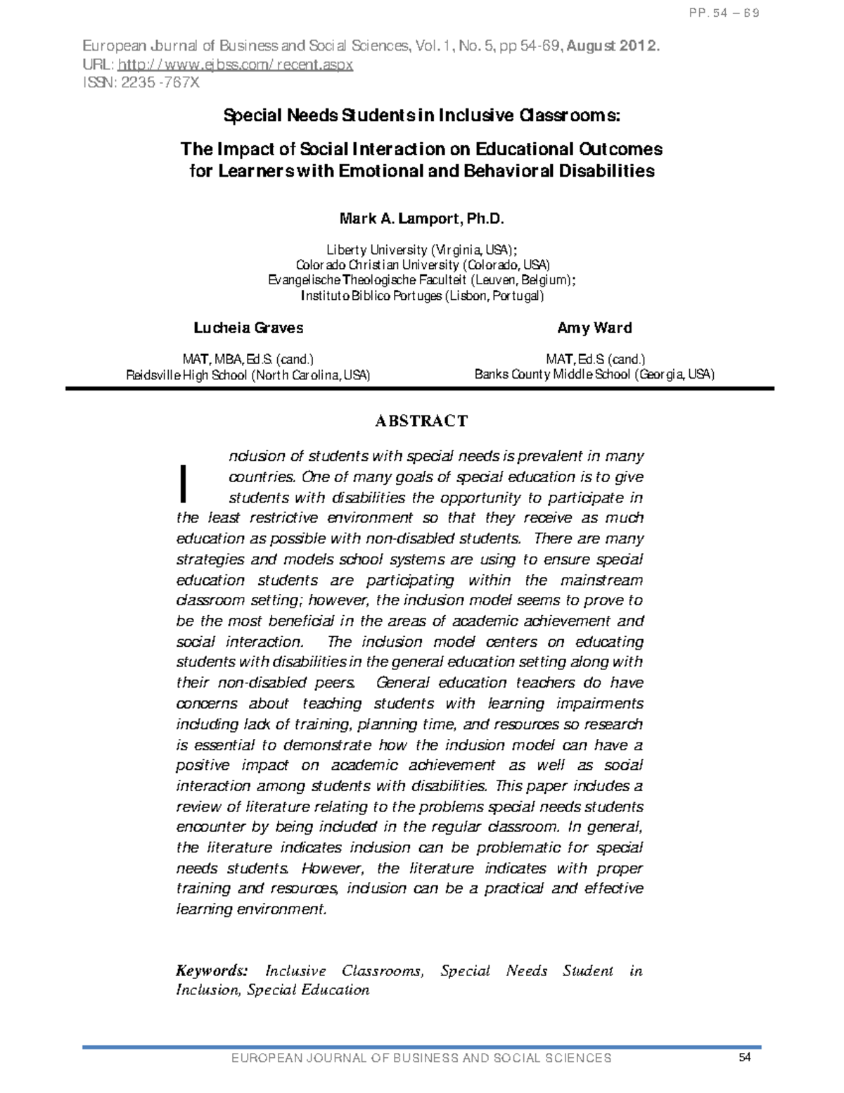 The Impact of Inclusion on Special Needs Students' Outcomes: A Review ...