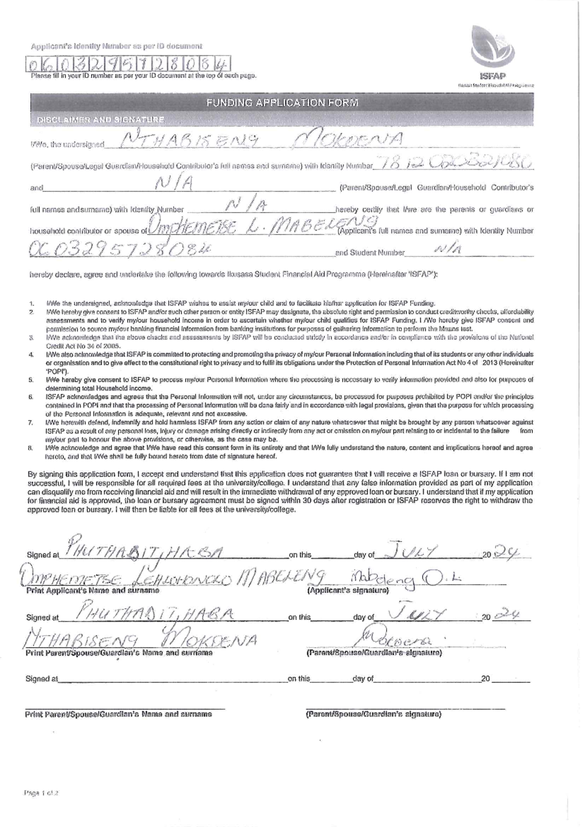 ISFAP Funding Application Form: Important Guidelines & Consent Details ...