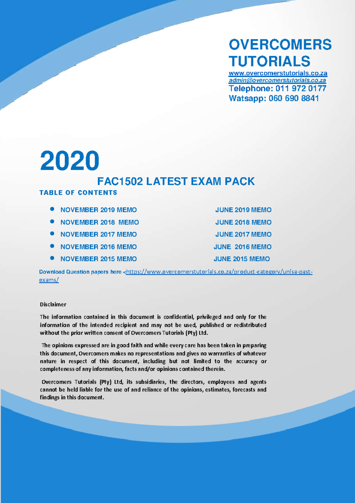 FAC1502 Latest Exam Pack: Comprehensive Past Exam Memos - Studocu