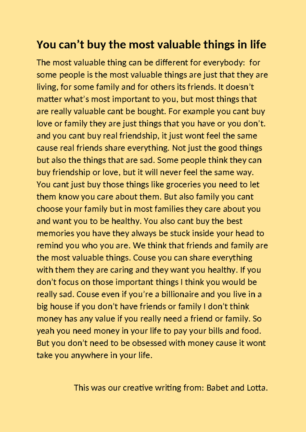 ENG 101: Creative Writing on the True Value of Life's Relationships ...