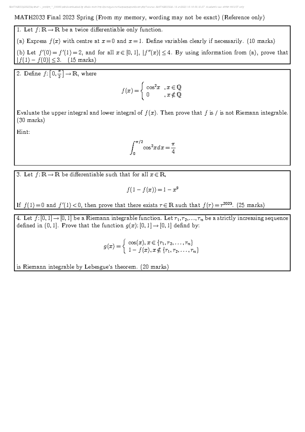 MATH2033 Final Exam 2023 - Key Topics and Memory Notes - Studocu