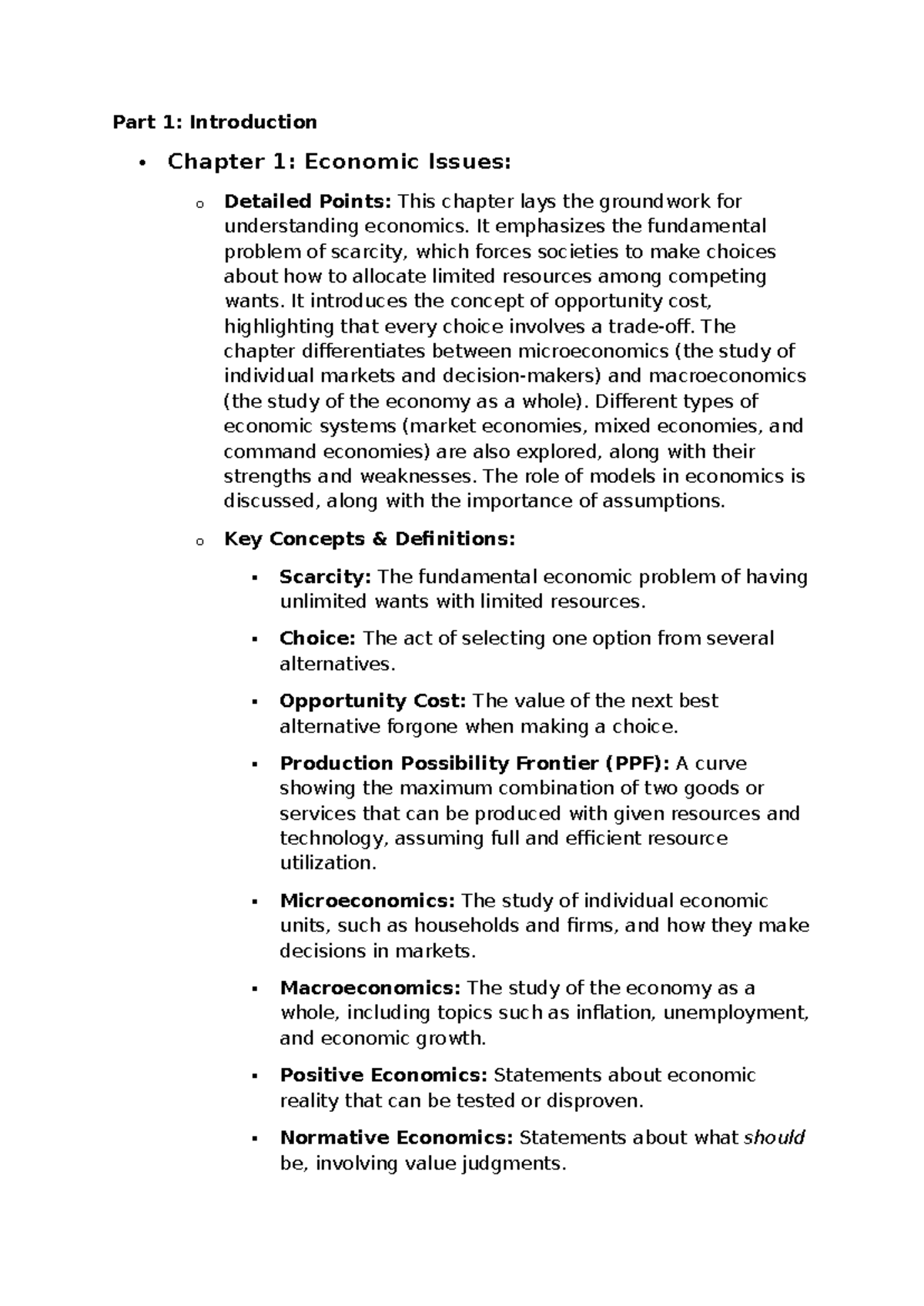 Econ1011 Final Exam Notes: Key Concepts in Economics and Definitions ...