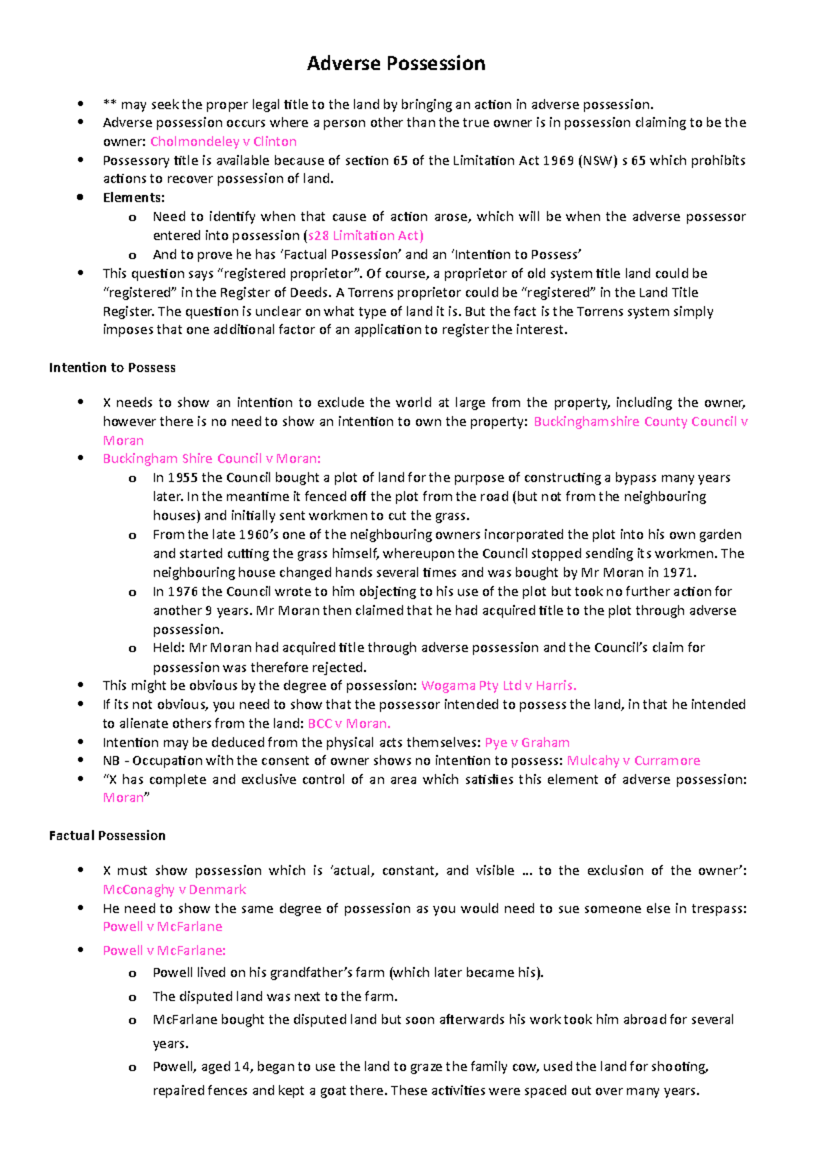 Summary - Lecture - Adverse Possession & Legal Title Concepts - Studocu