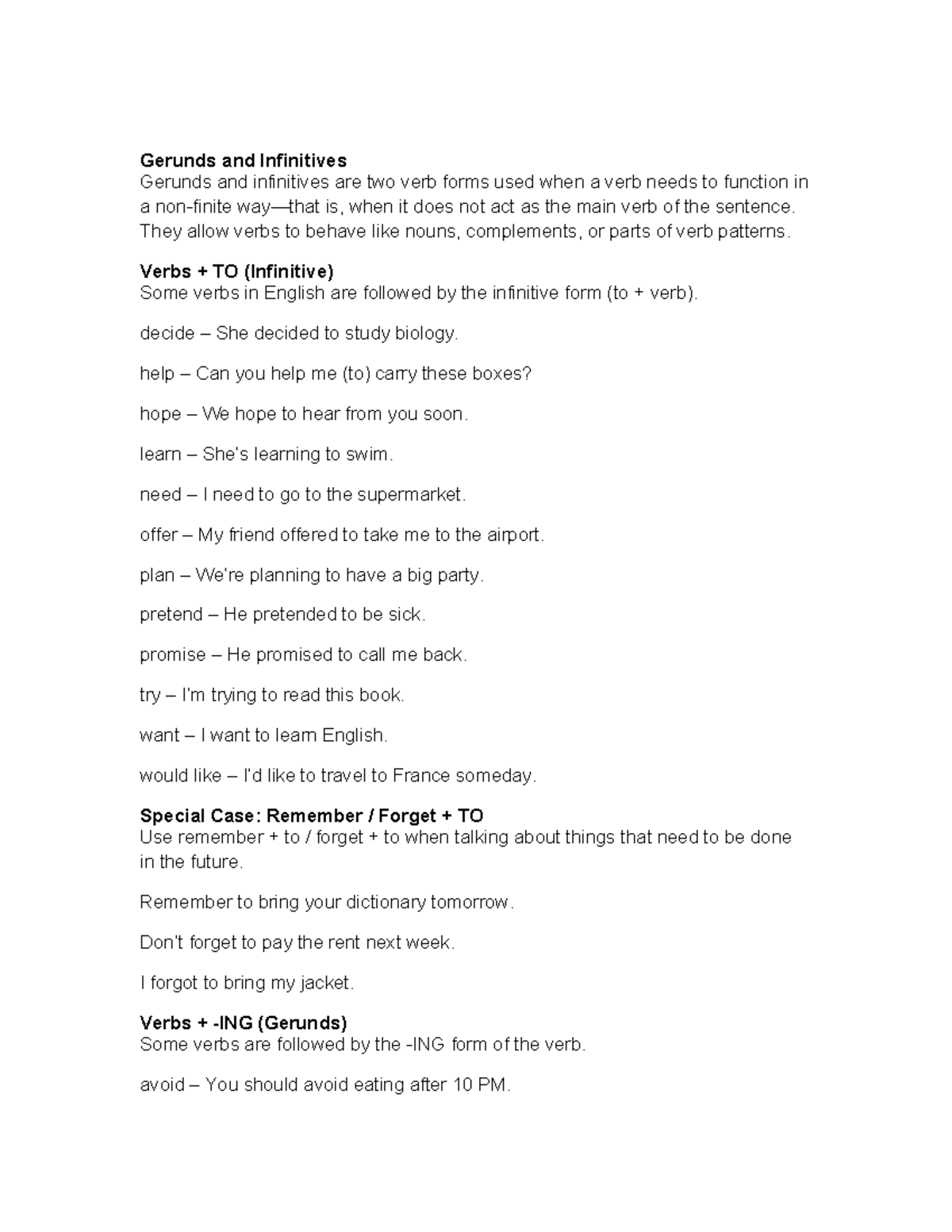 Gerunds and Infinitives Worksheet (ENG 101) - Studocu