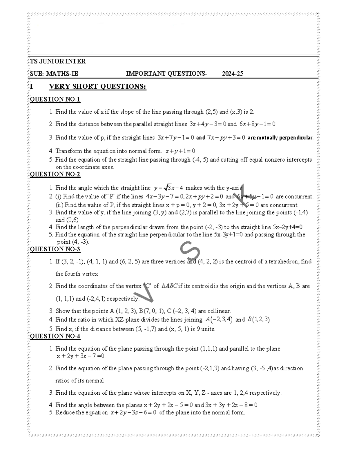 TS JR Maths IB IMP Questions-2024 - TS JUNIOR INTER SUB: MATHS-IB ...