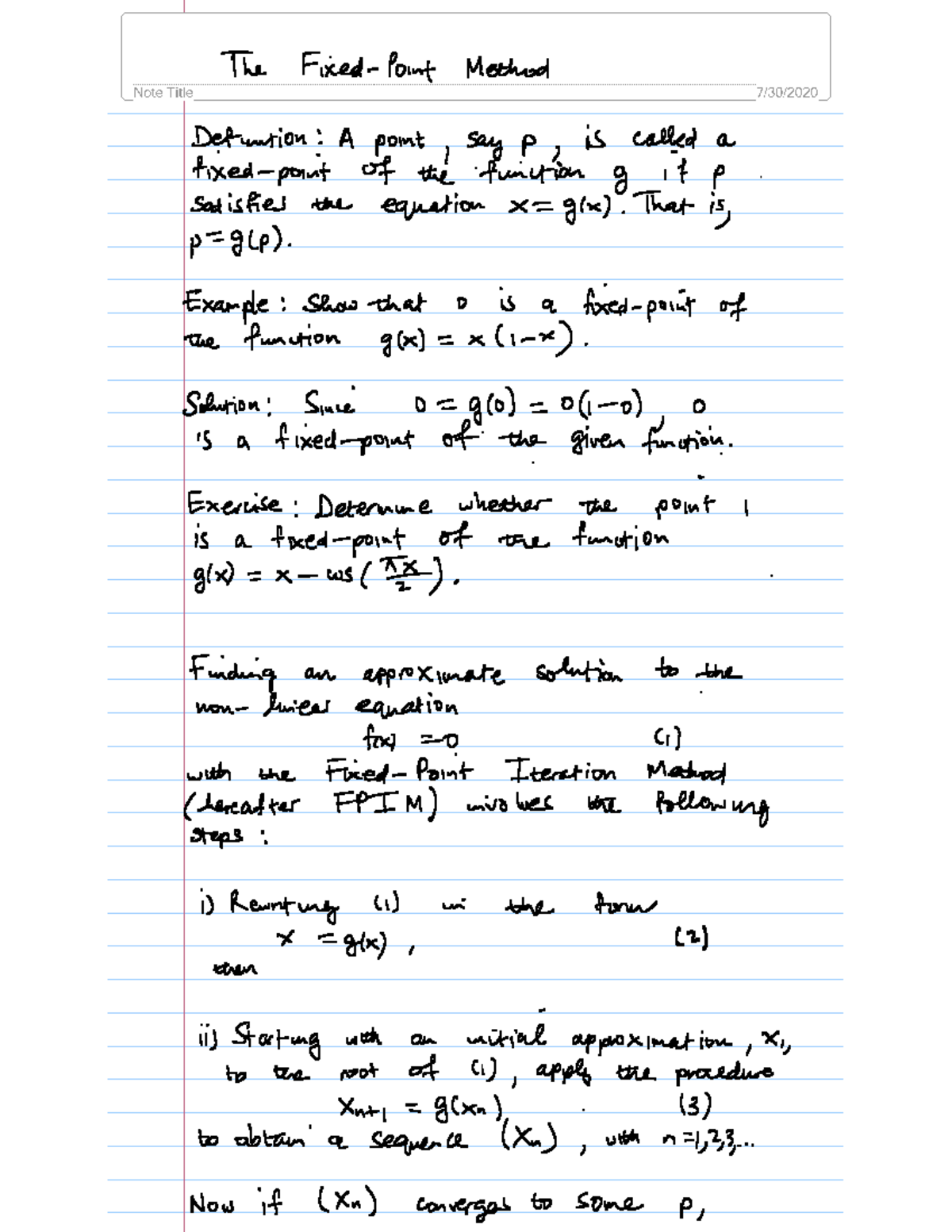 Fixed-Point Iteration Method Notes for Math 101 - Studocu