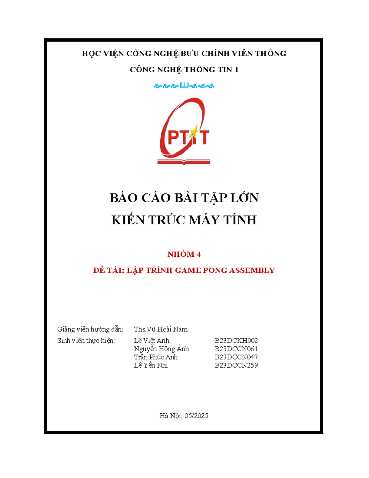 BTL KTMT - Lập trình Game Pong bằng Assembly: Báo cáo nhóm 4 - Studocu
