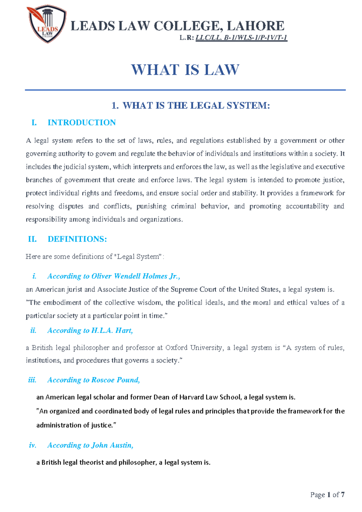 Understanding Law: Common Features of Global Legal Systems - LLC/LL. B ...