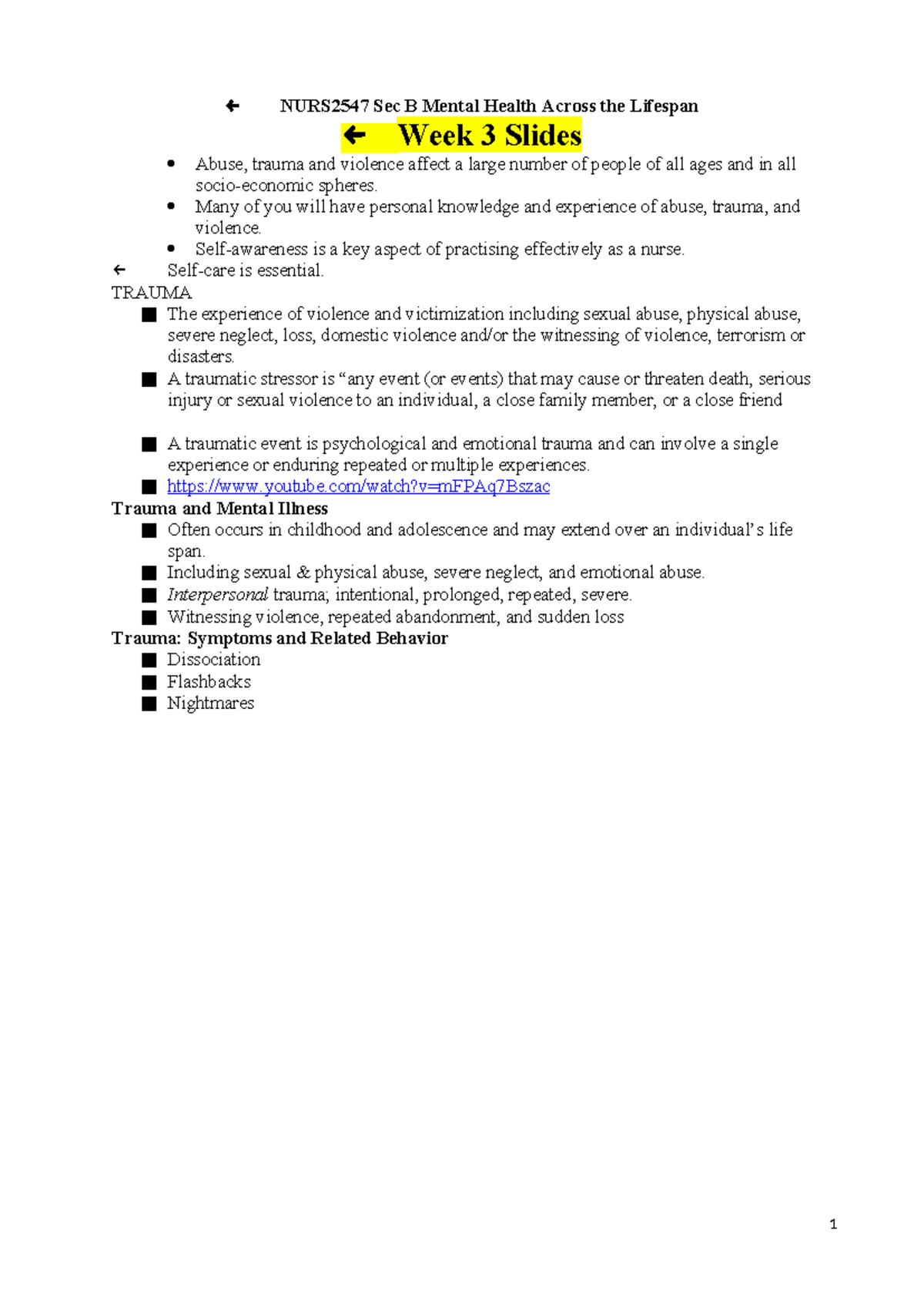 MH notes - ← NURS2547 Sec B Mental Health Across the Lifespan ← Week 3 ...