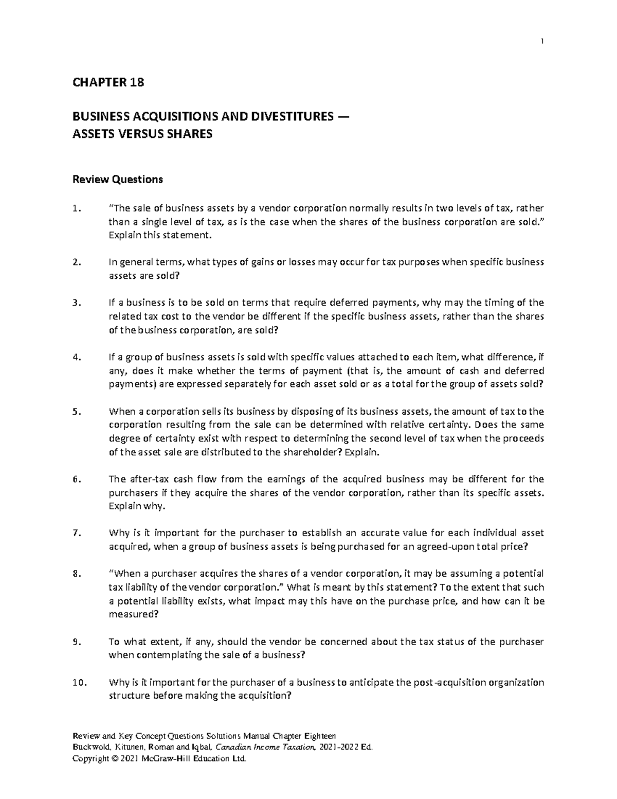 Chapter 18 - RQ &amp; KCQ Solutions - Review and Key Concept Questions Solutions Manual Chapter ...