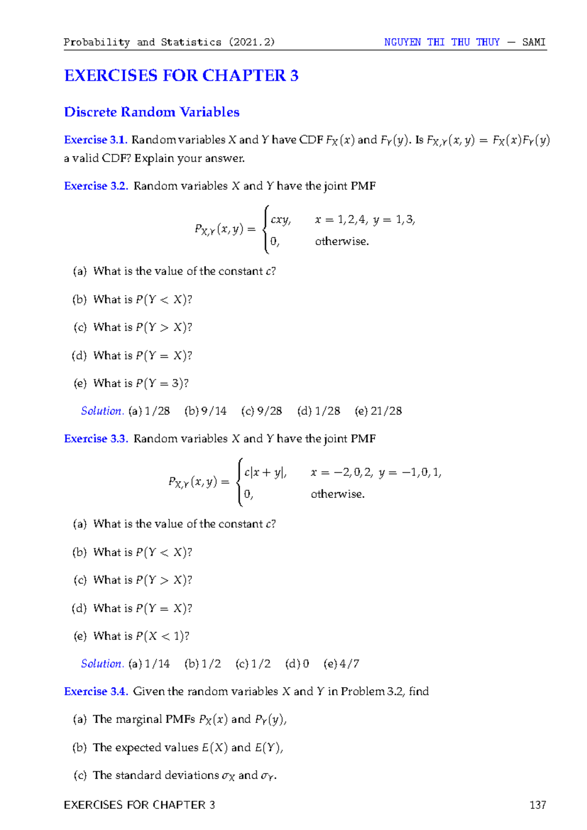 Pro Sta Chap3(Problems)MI2036 - EXERCISES FOR CHAPTER 3 Discrete Random ...