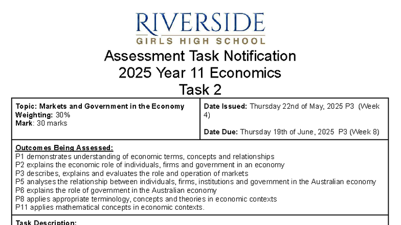 2025 Year 11 Economics Task 2: Markets & Government Overview - Studocu