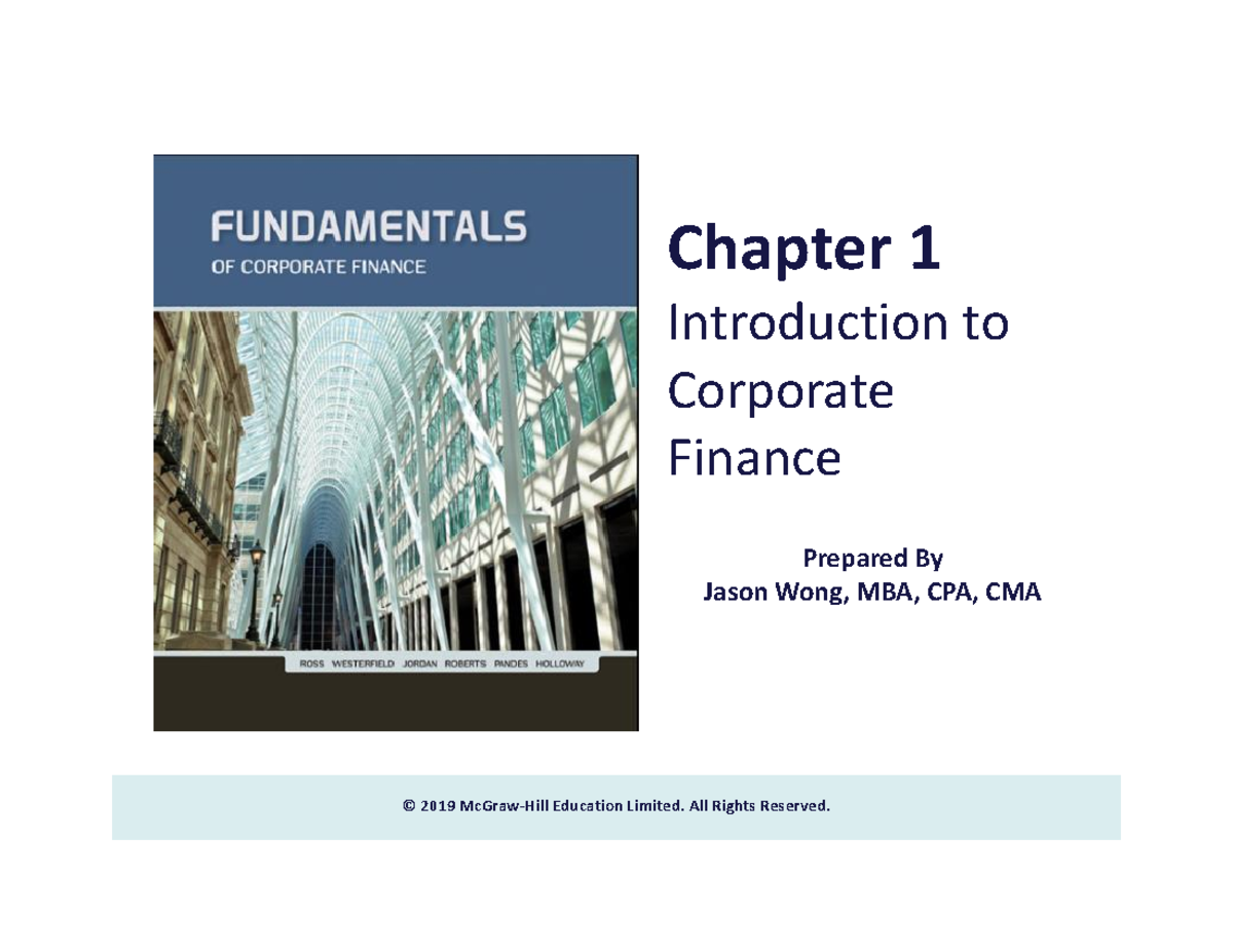 Chapter 1: Introduction to Corporate Finance Overview and Key Concepts ...