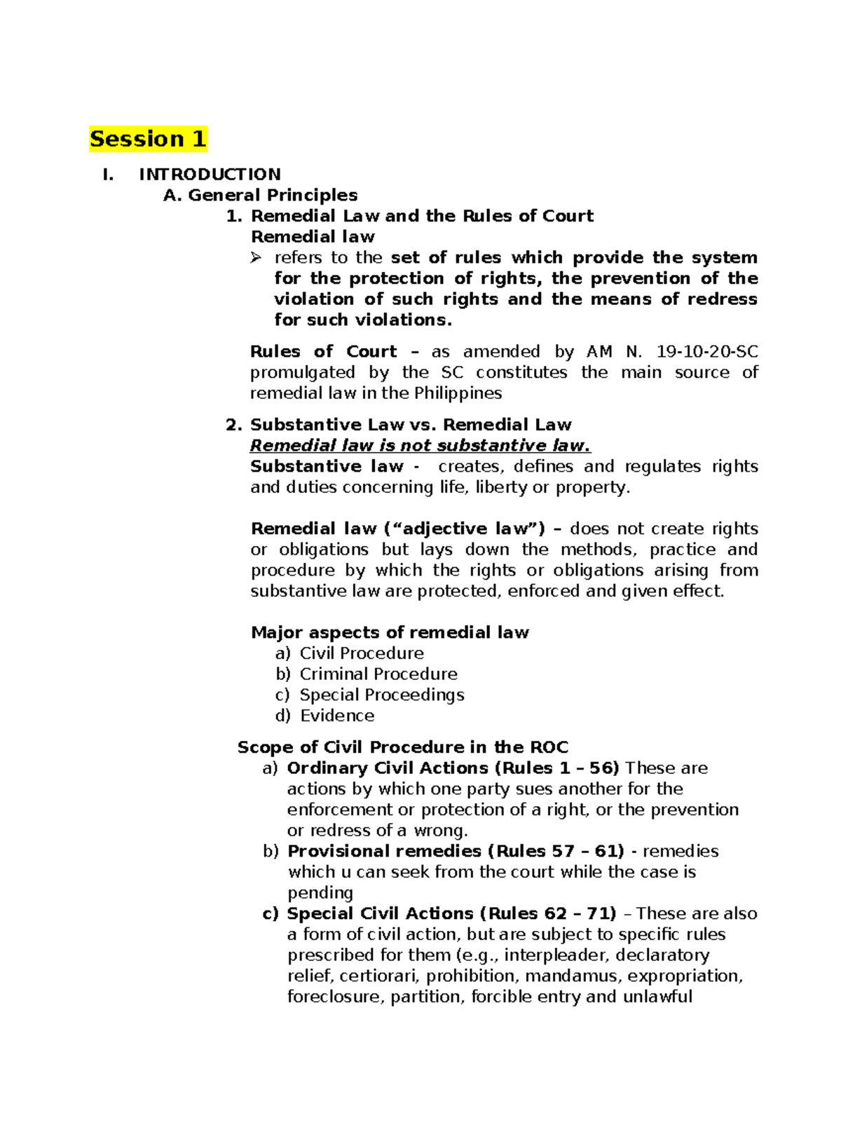 Remedial Law Overview: Principles and Jurisdiction (LAW 101) - Studocu