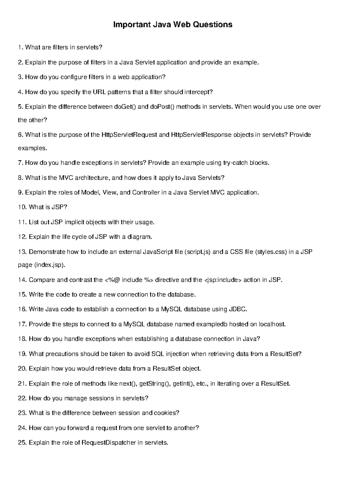 Java Web Servlets: Important Questions & Concepts - Studocu