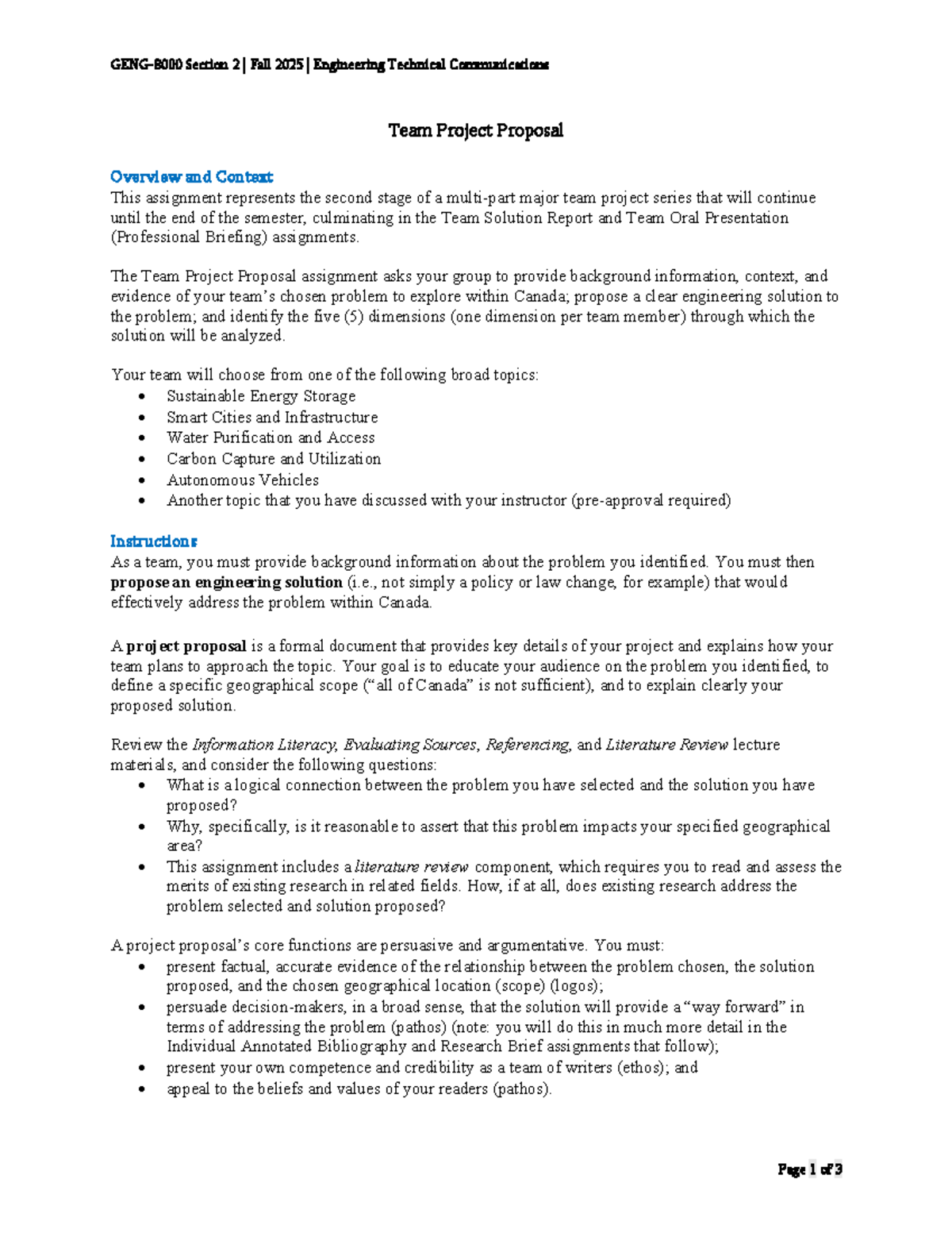 ENG 2025 Team Project Proposal Overview: Sustainable Solutions - Studocu