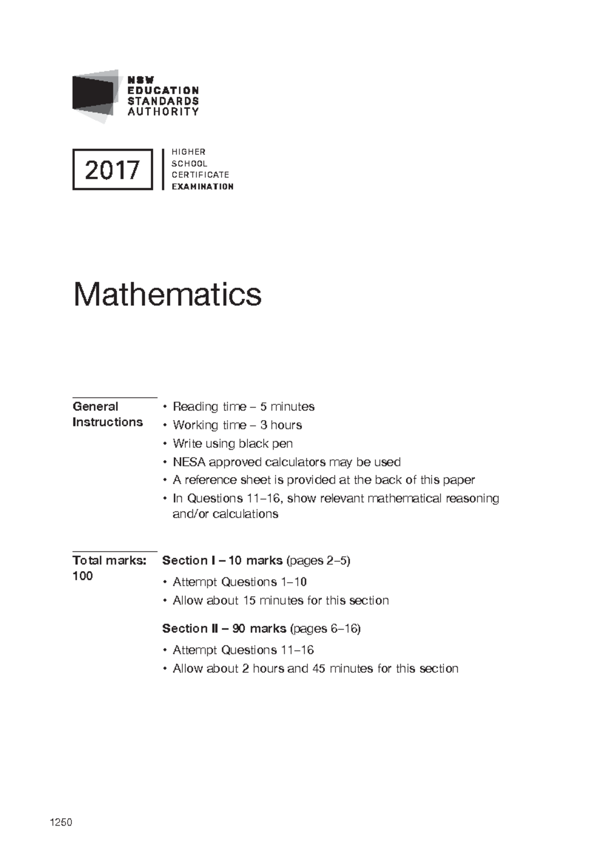 2017 HSC Maths Practice Exam - Detailed Questions & Solutions - Studocu