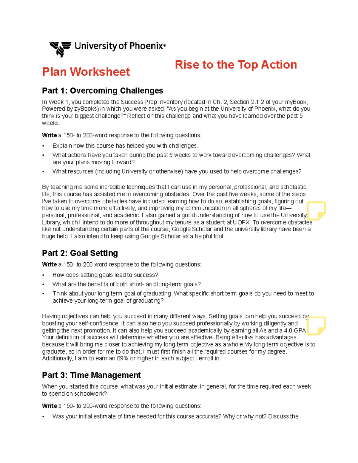 Gen201 v11 Week 5 Action Plan Worksheet: Rising to the Top - Studocu