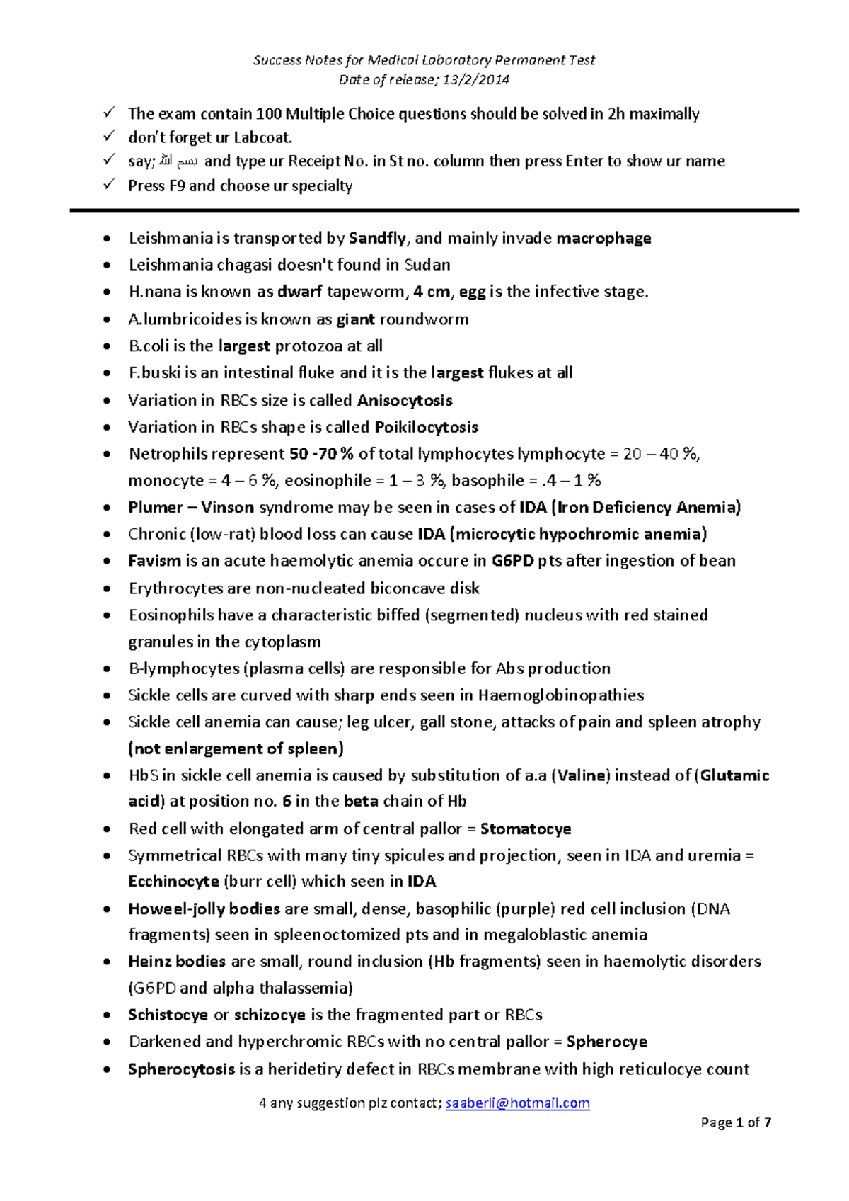 امتحان%20المجلس - Study Notes for Permanent Exam on Hematology and ...