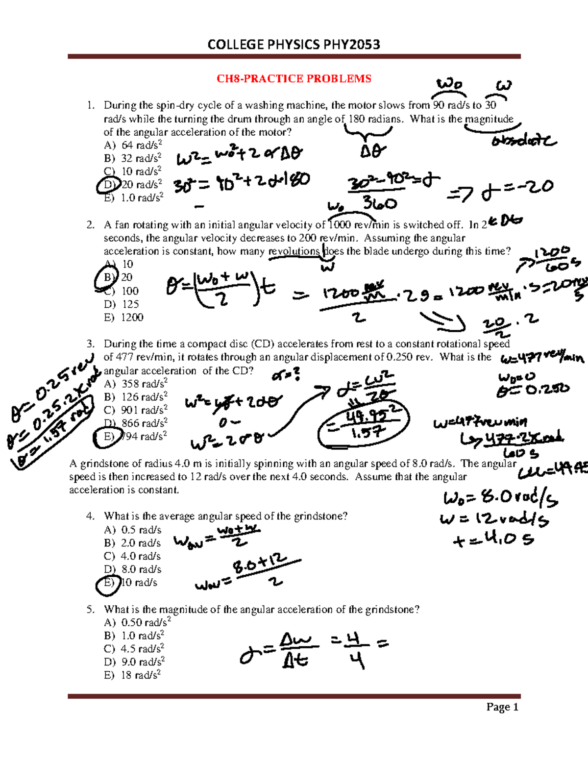 COLLEGE PHYSICS PHY2053 CH8 PRACTICE PROBLEMS - Studocu