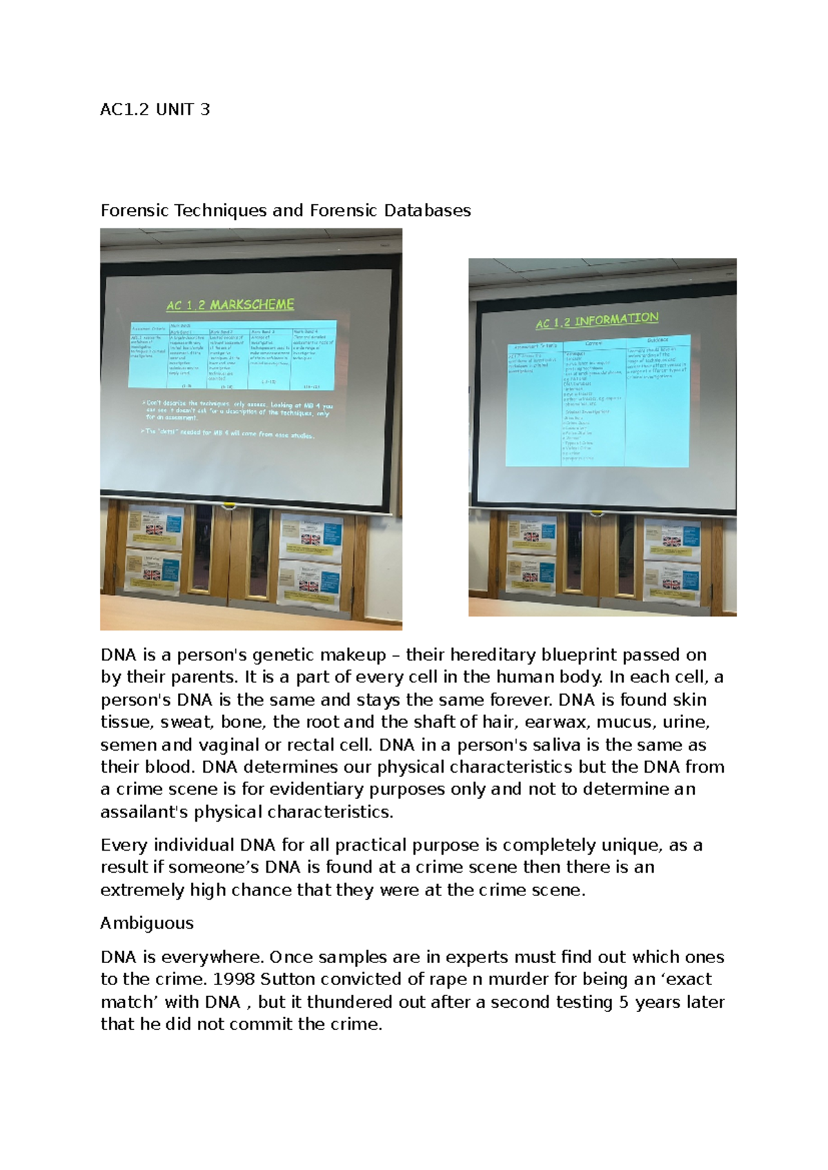 AC1.2 UNIT 3 - Forensic Techniques & Databases in Criminology - Studocu