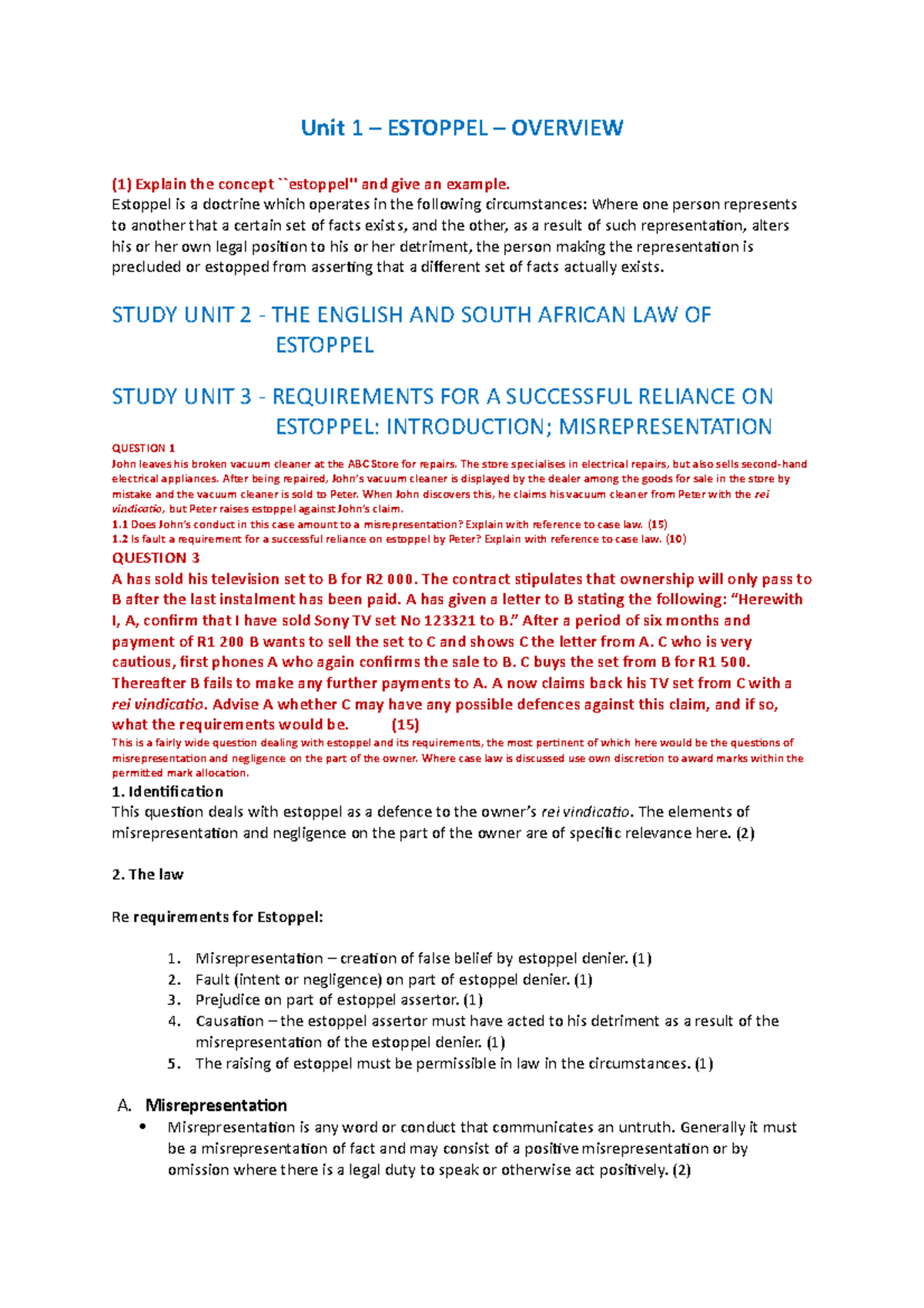 PVL3704 - Estoppel: Comprehensive Exam Notes with Case Law Analysis ...
