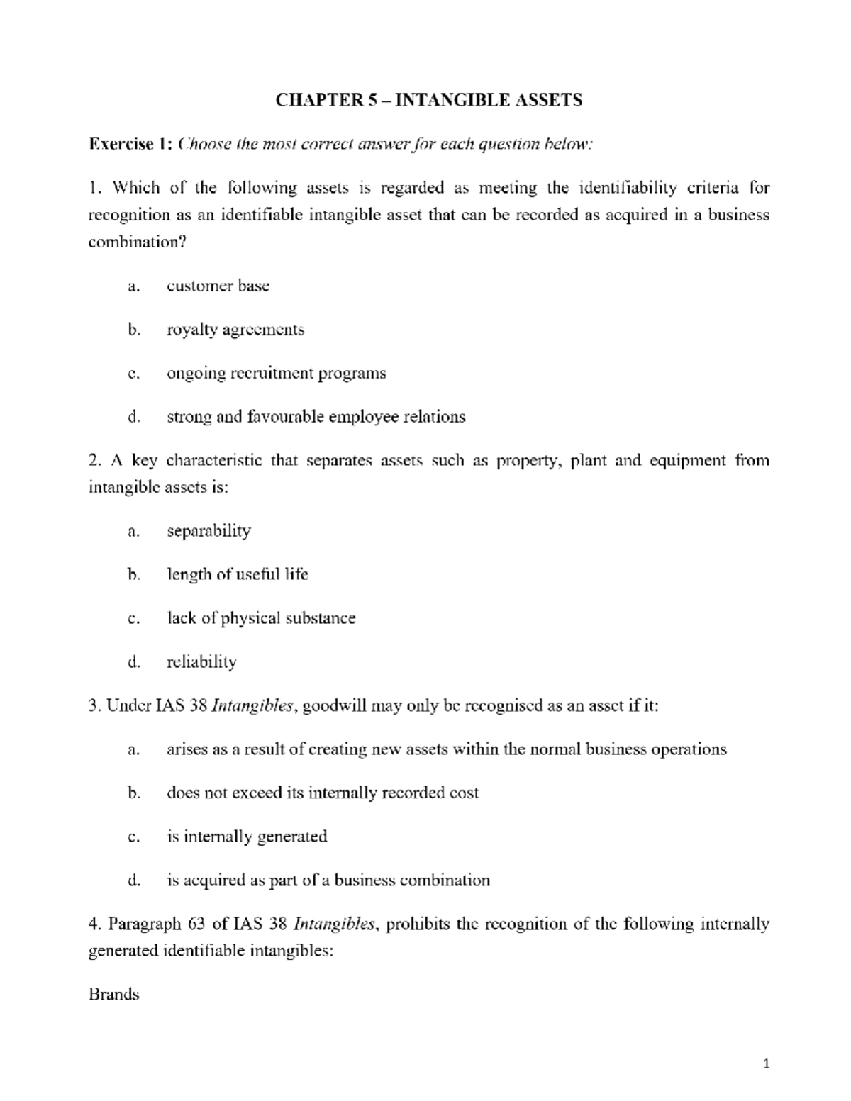 Chapter 5: Intangible Assets Exercises - SV - Studocu