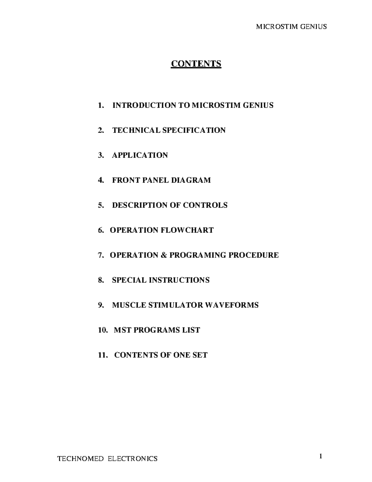 Genius T MICROSTIM GENIUS User Manual and Technical Specifications ...
