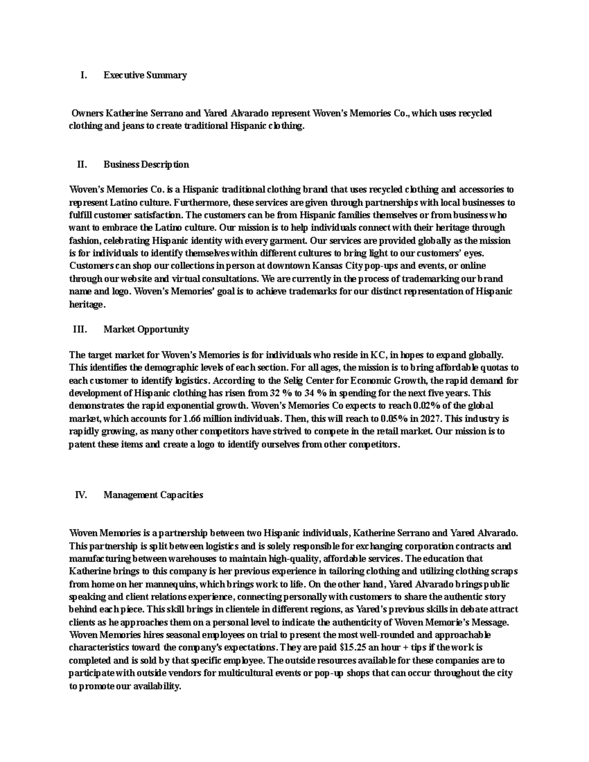 Woven Memories Co. Executive Summary & Market Analysis - Studocu