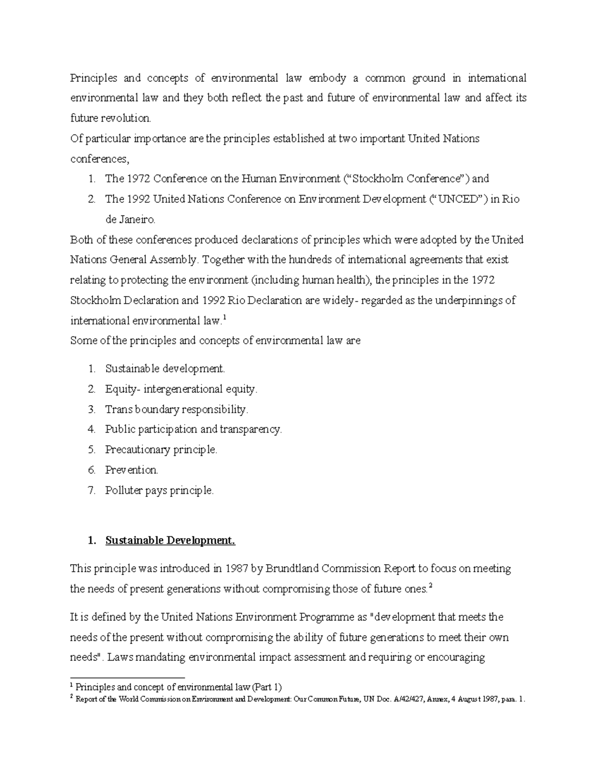 Key Concepts and Principles of International Environmental Law (ENV 101 ...