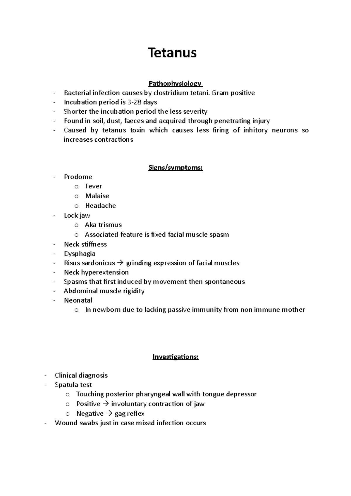 Tetanus Lecture Notes: Pathophysiology, Symptoms, and Management ...