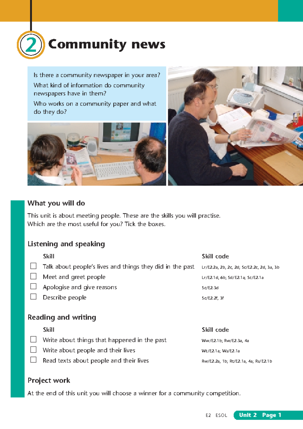 ESOL E2 Unit 2 - Community News and Skills Practice Guide - Studocu