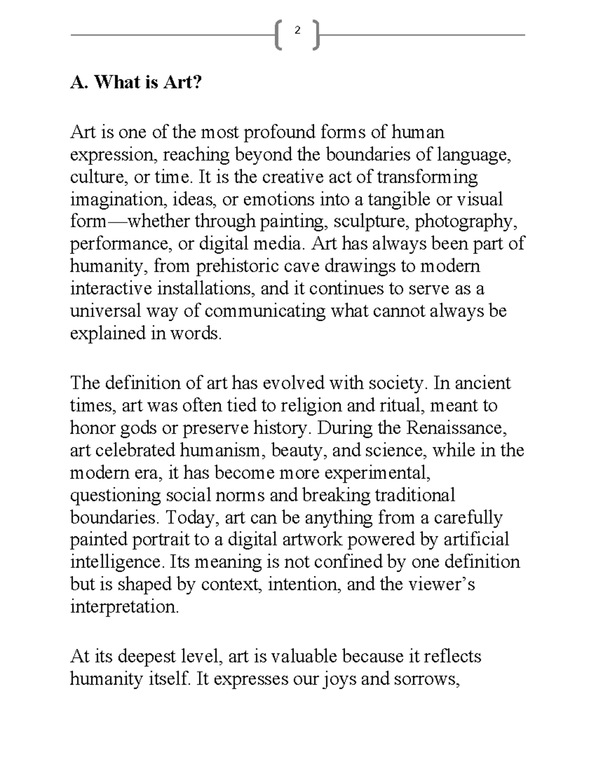ART 101: Understanding the Essence and Value of Art Appreciation - Studocu