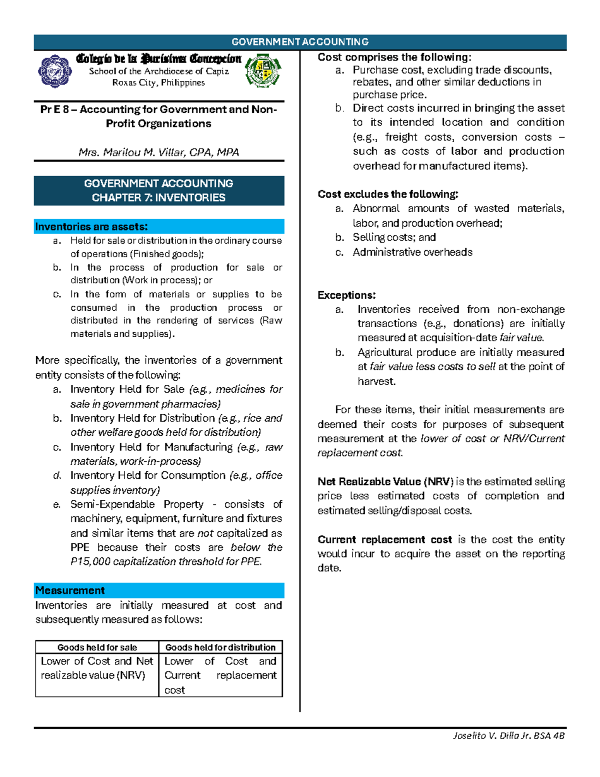 Government Accounting Pr E 8: Chapter 7 - Understanding Inventories ...