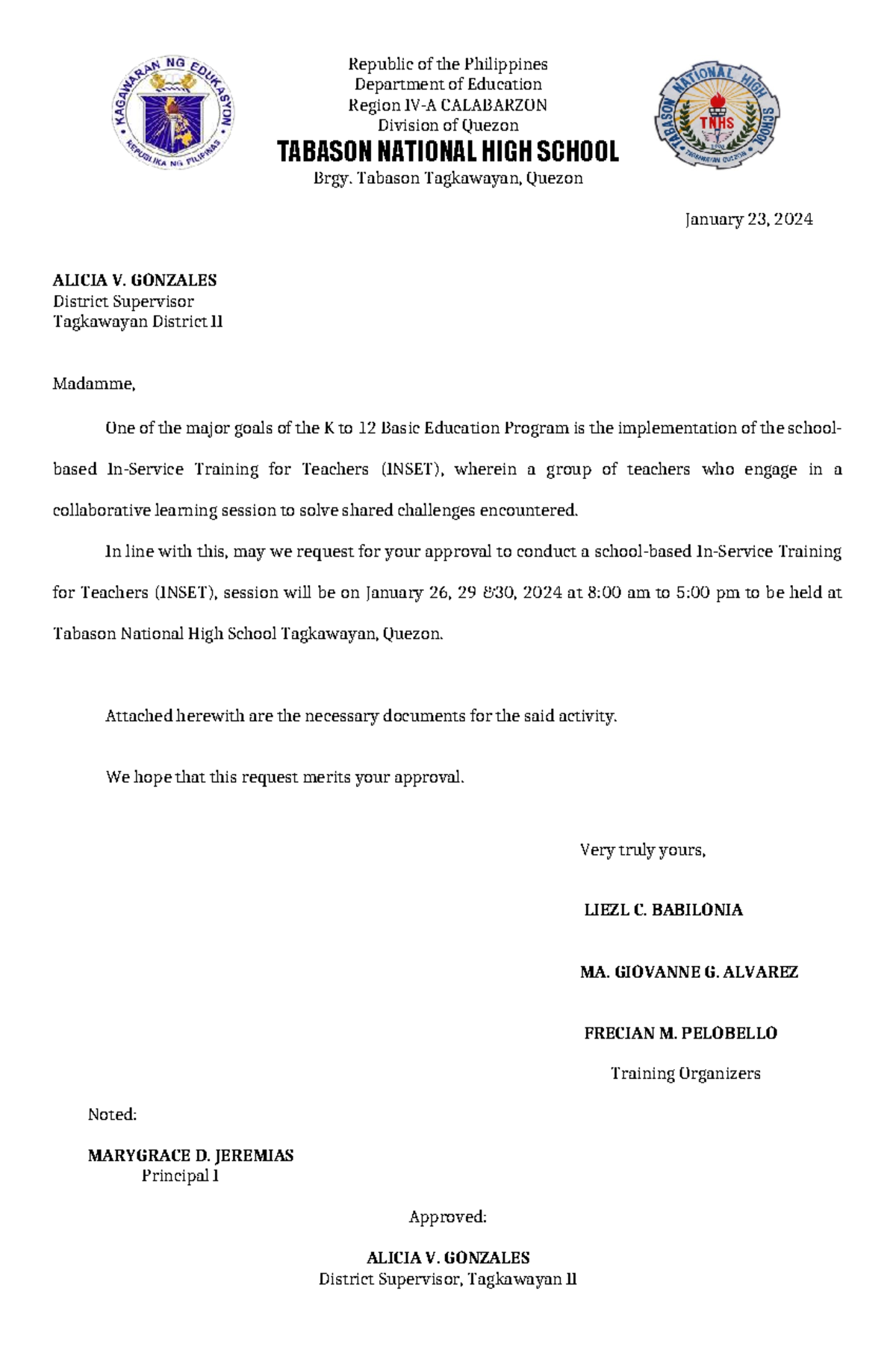 Inset Letter OF Request - Republic of the Philippines Department of ...