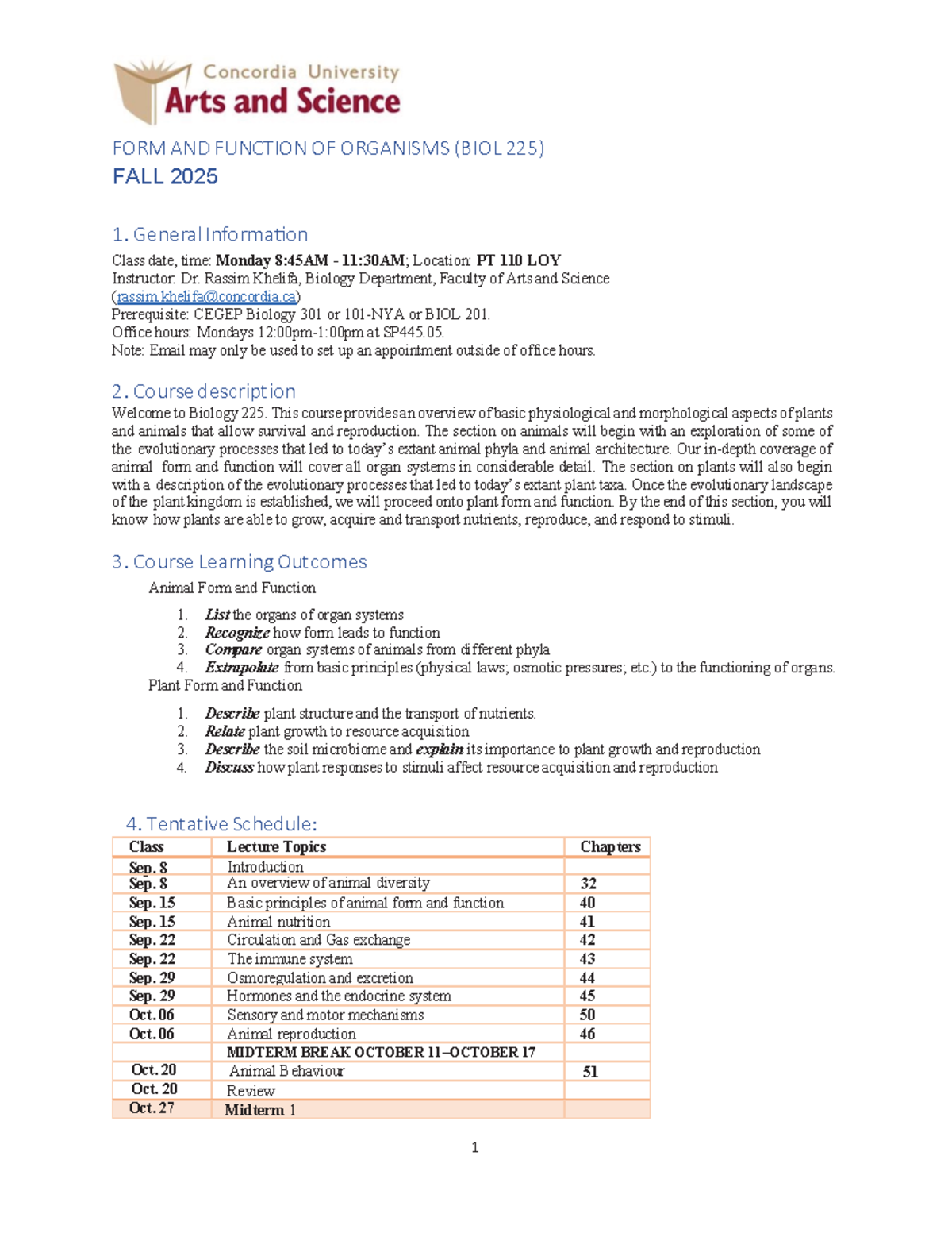 BIOL 225 Fall 2025 Syllabus: Form and Function of Organisms - Studocu