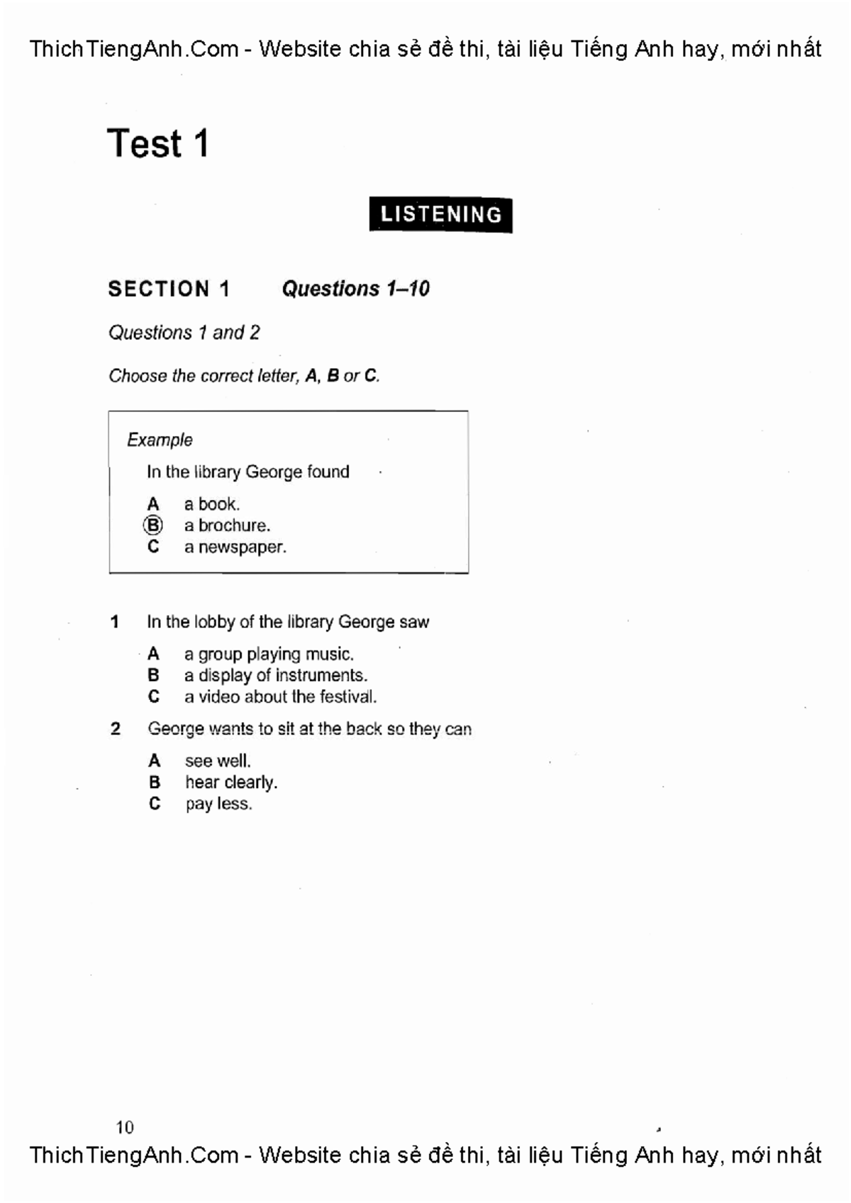 Listening test 1 - IELTS resources and practice materials - Studocu