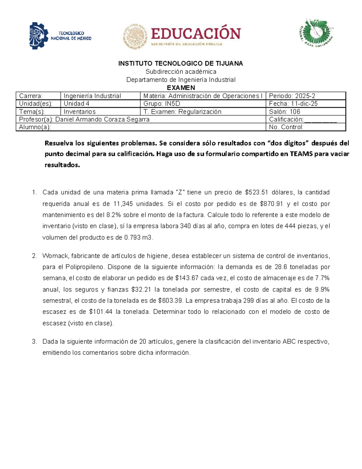 Examen Regularización AO1 U4 - Inventarios y Control de Inventarios ...