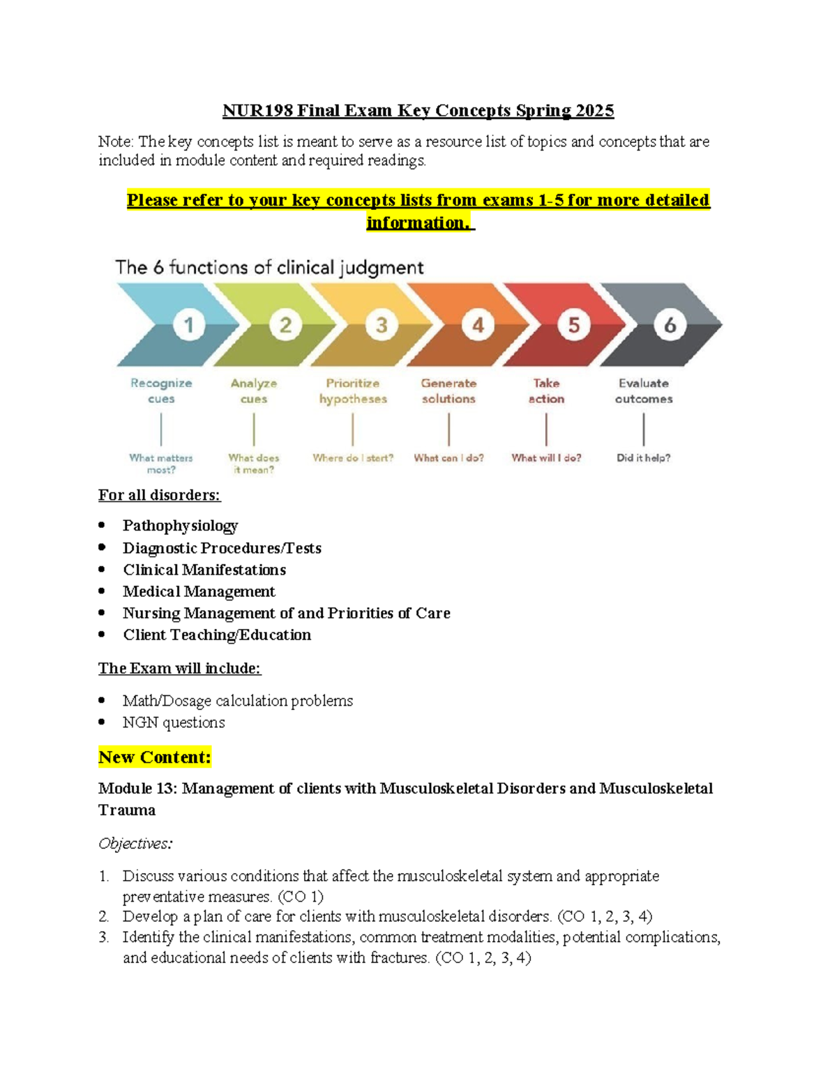 NUR198 Final Exam Key Concepts Review Guide - Spring 2025 - Studocu