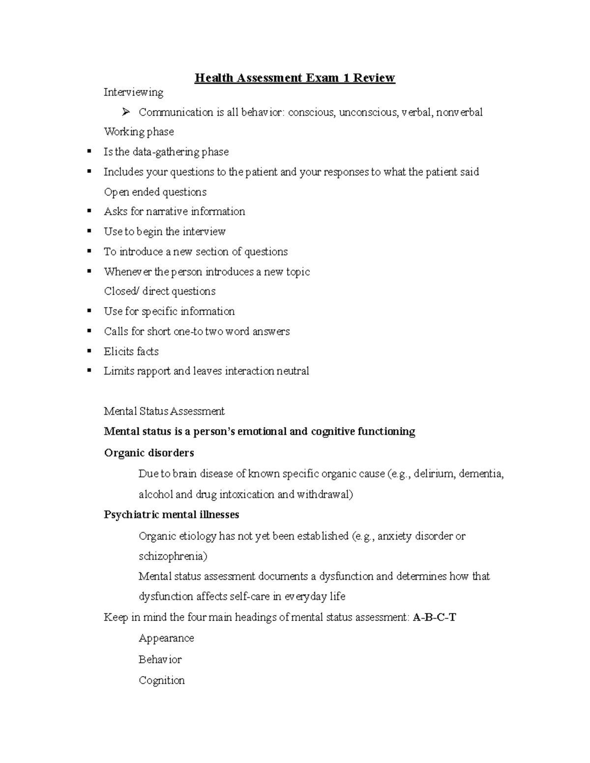 Health Assessment Exam 1 Study Guide: Key Concepts & Techniques - Studocu