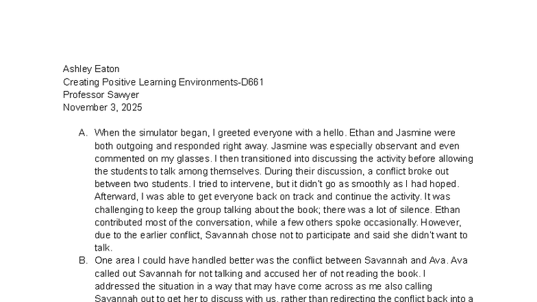 D661 Task - Creating Positive Learning Strategies in Class - Studocu