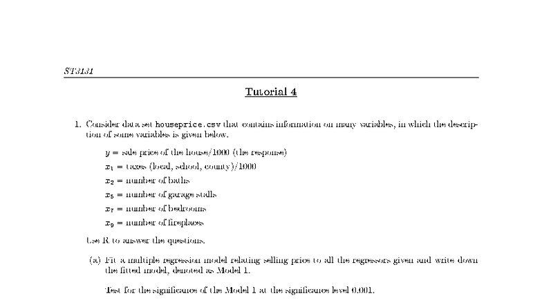 ST3131 Tutorial 04: Multiple Regression Analysis & Bats Energy Model ...