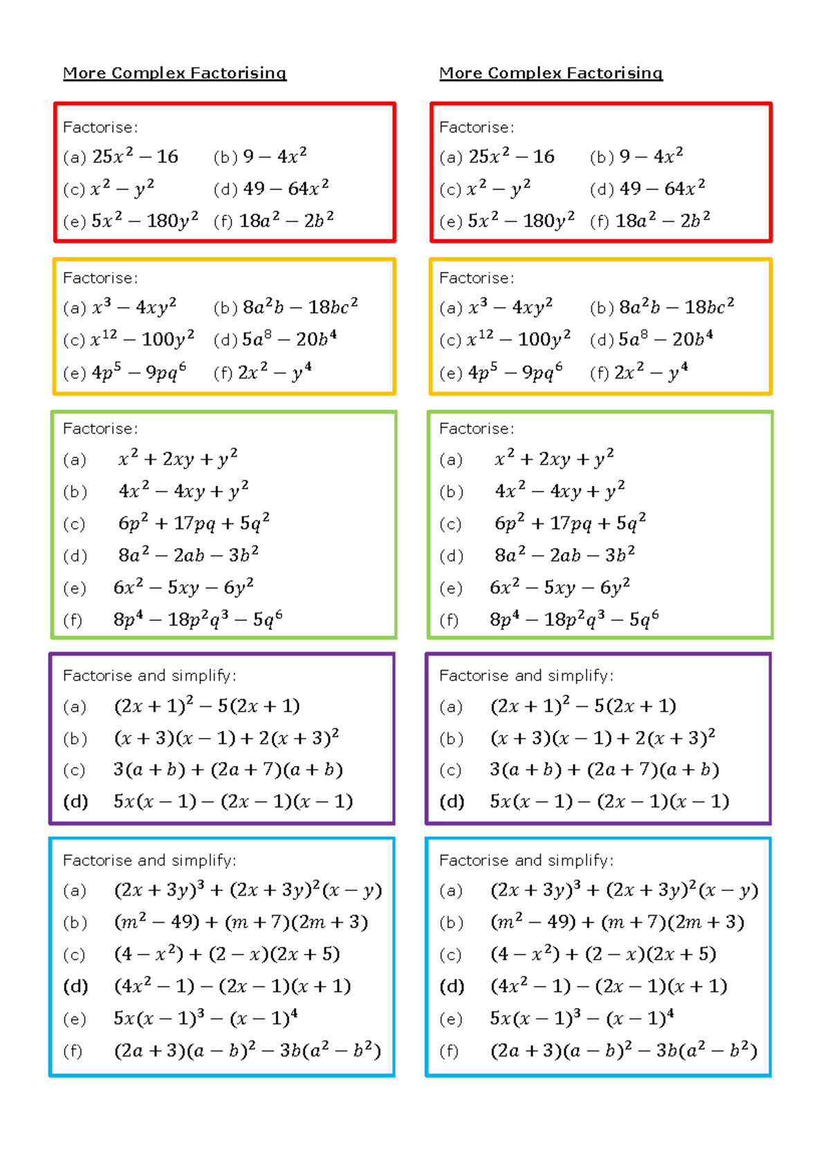 More Complex Factorising Practice Strips for Math 101 - Studocu