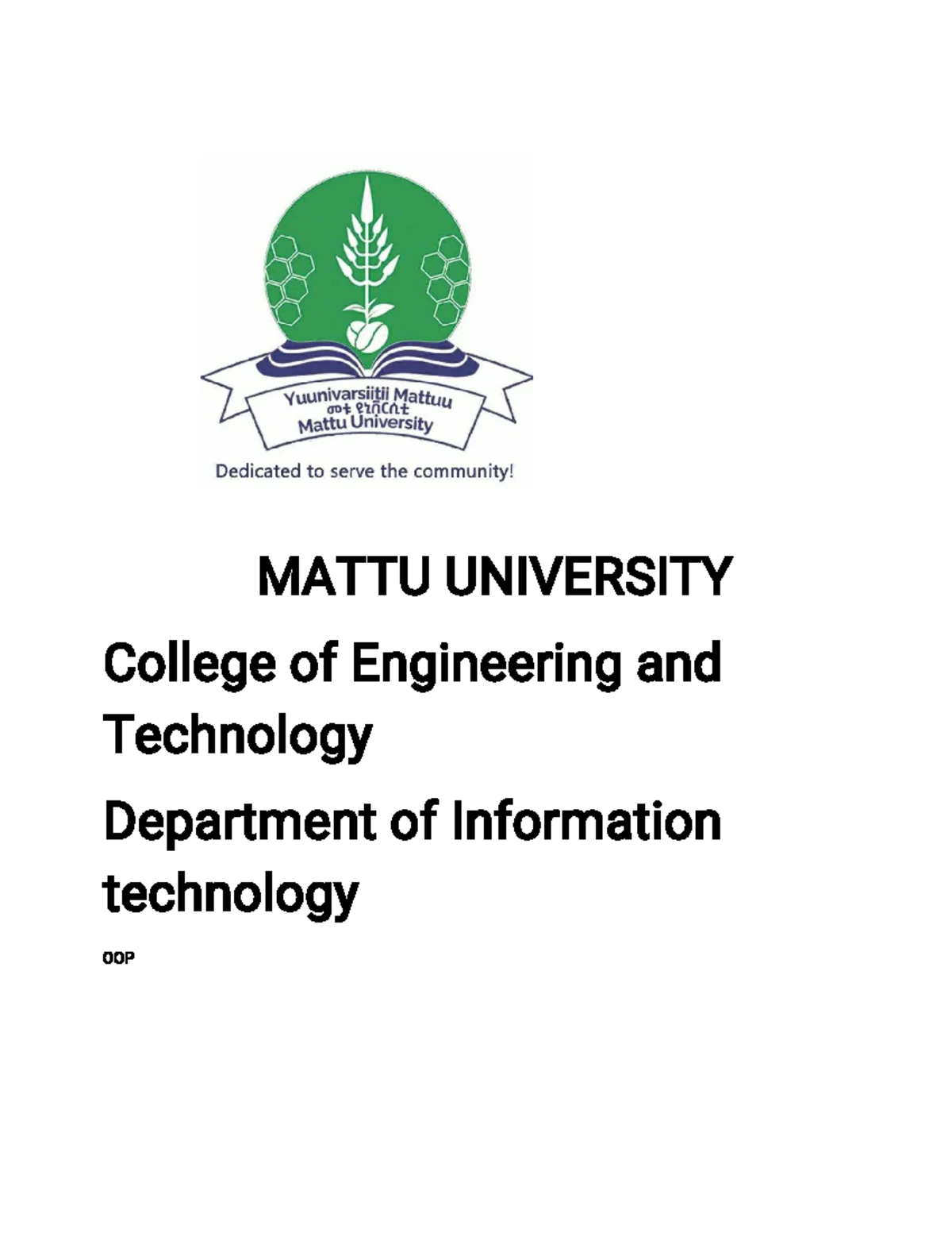 OOP Concepts and Fundamentals - MATTU University - Chapter 1 & 2 - Studocu
