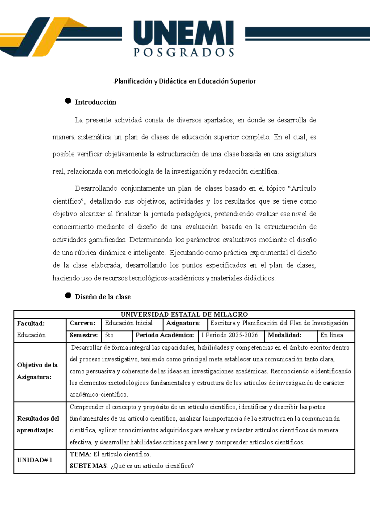 Planificación y Didáctica en Educación Superior: Diseño de Clase y Evaluación - Document Preview