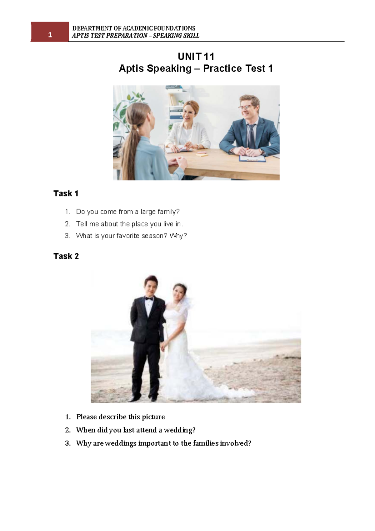 Aptis Test Prep: Speaking Skills Unit 11 Practice Test - Studocu
