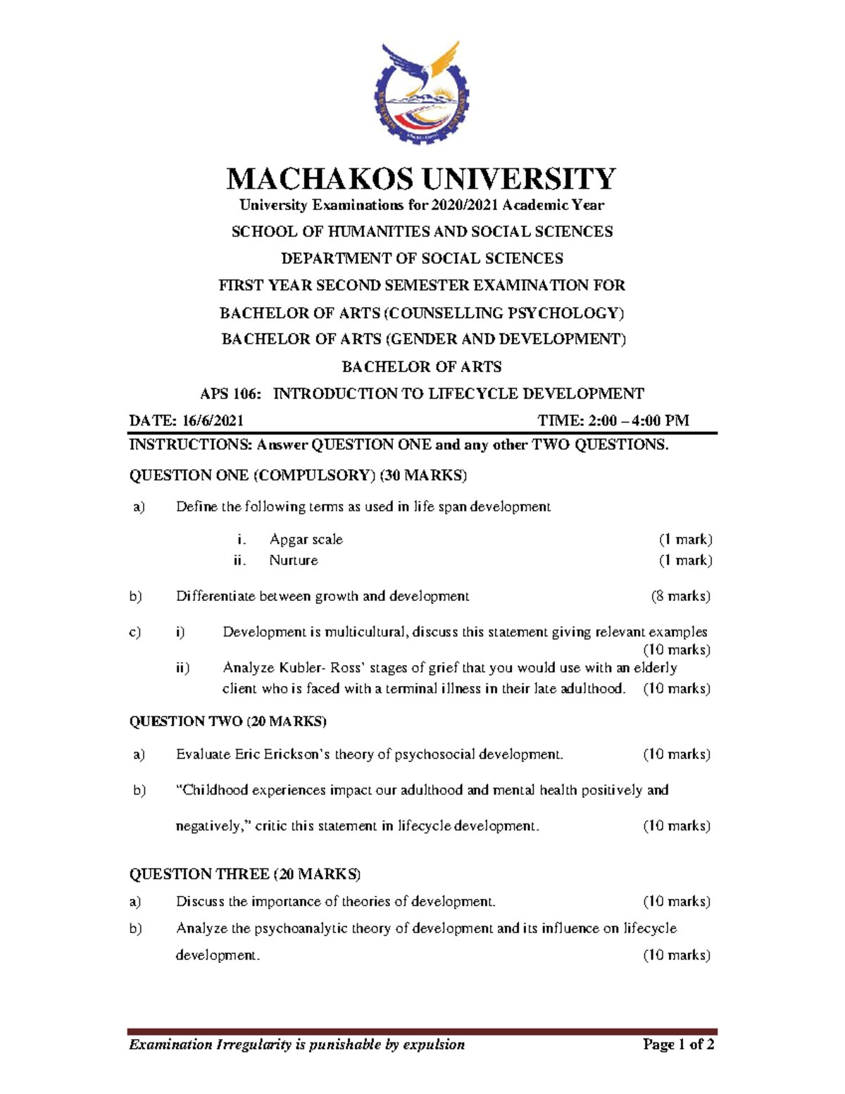 APS 106: Final Exam on Introduction to Lifecycle Development - Studocu