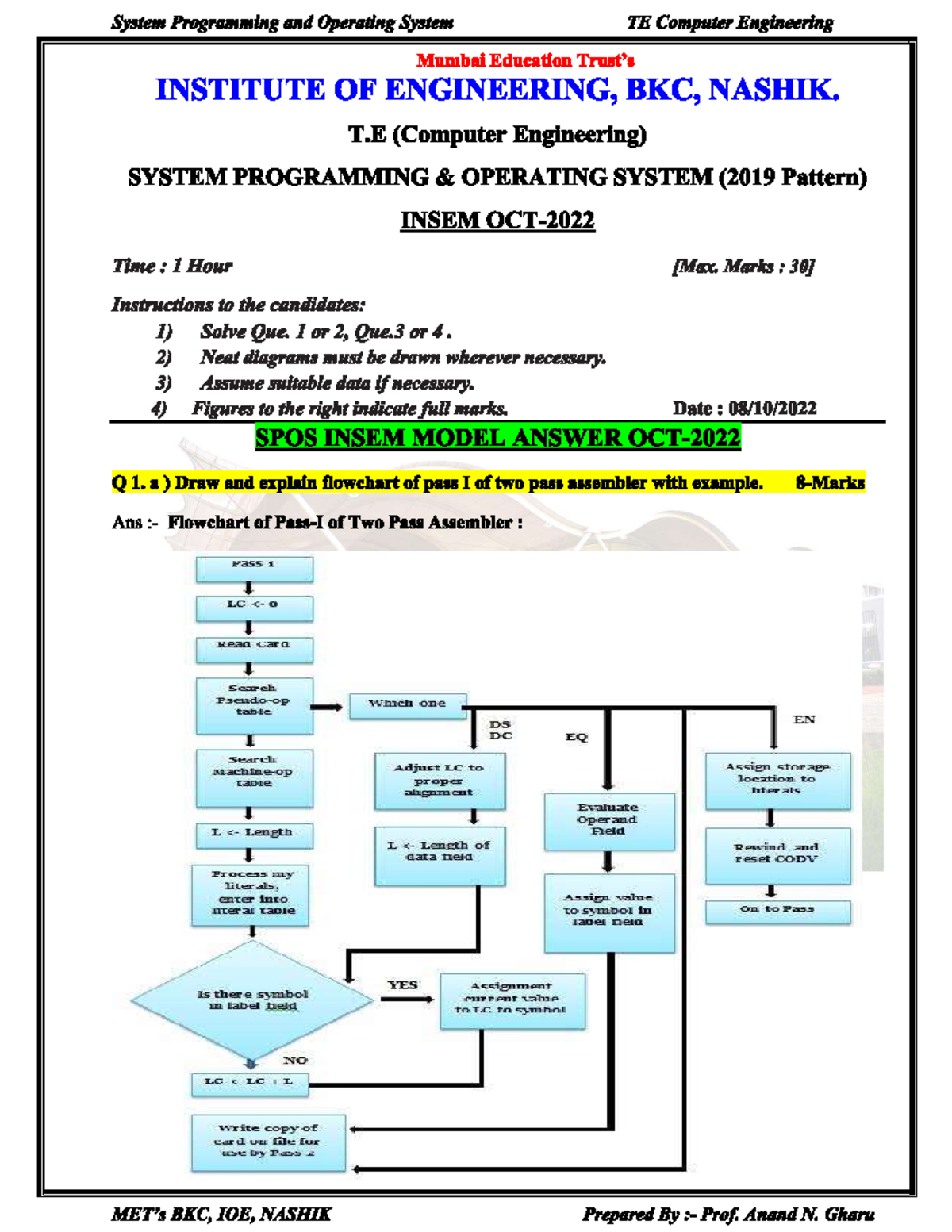 System Programming and Operating System TE Model Answer (Insem) - Oct ...